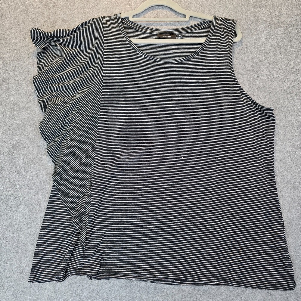 APT.9 Tank Top Womens XL Black White Striped Asymmetrical Ruffle Detail Rayon